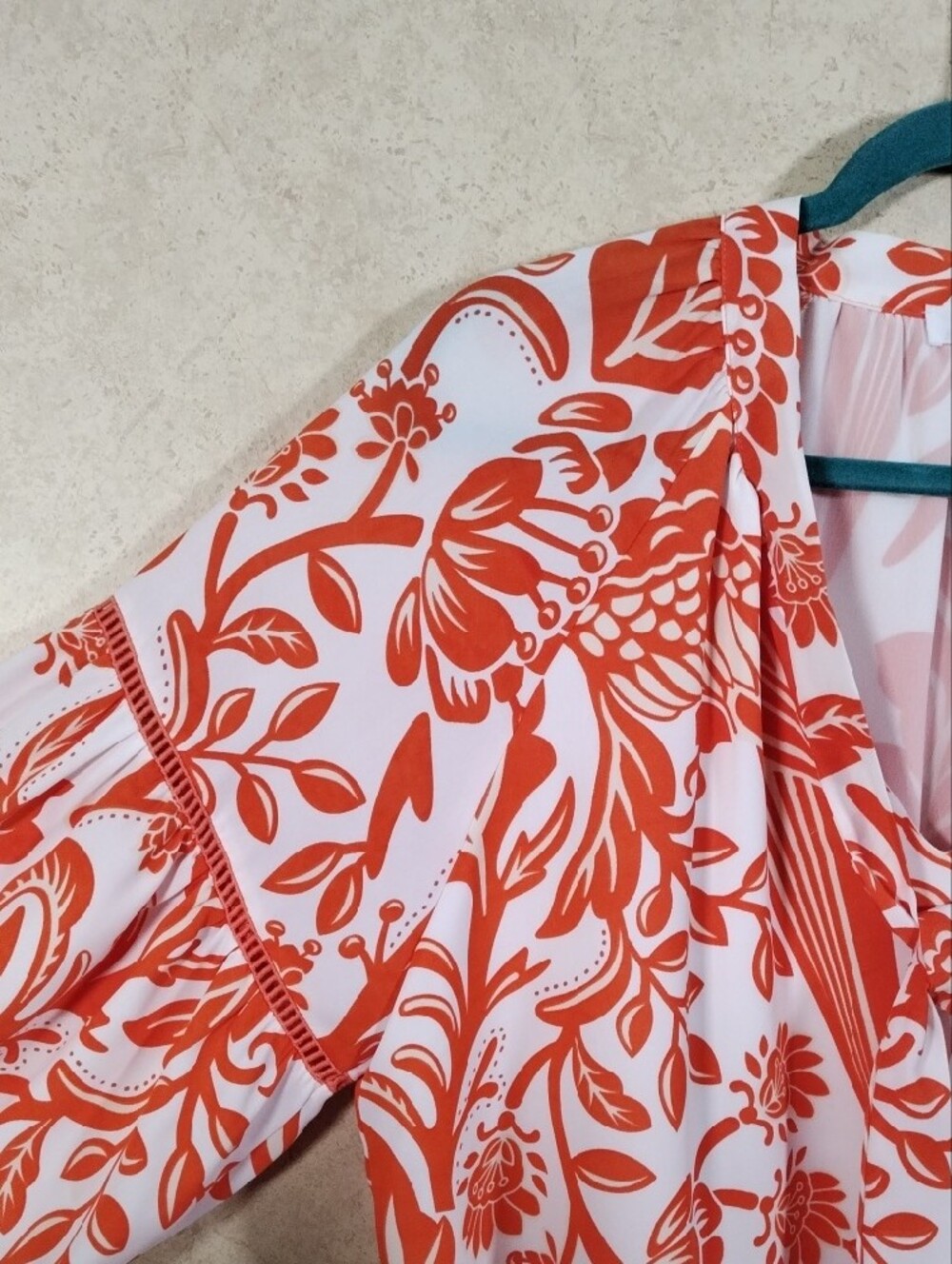 *H196 Jade Melody Tam orange floral v-neck puffy sleeve blouse XL FINAL PRICE - Picture 4 of 12